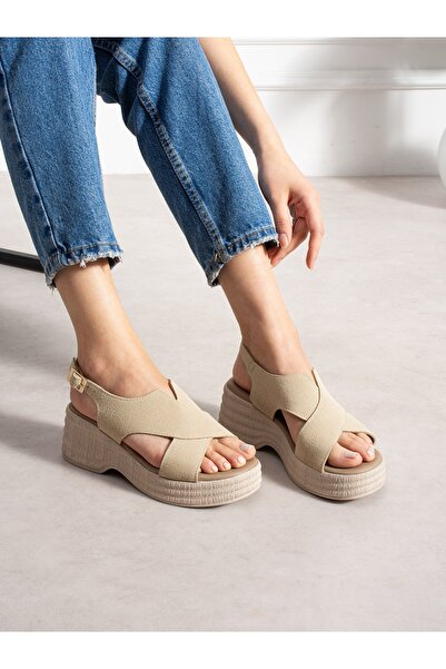ALEMDAR AYAKKABI Corvella Cream Wedge Heeled Women's Sandals