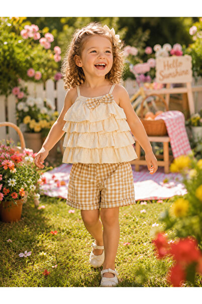 L' Atelier MiDuMi Children'S, Girls' Shorts Set in Beige & Light Brown, Ruffl...