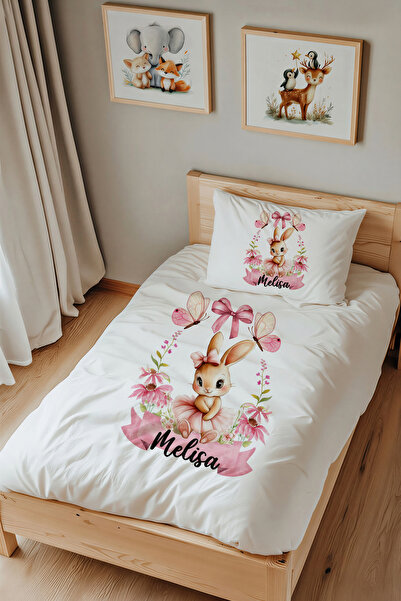 Lilabio İsme Özel Tek Kişilik %100 Pamuk Saten Nevresim Takımı (160x220 cm) ç...