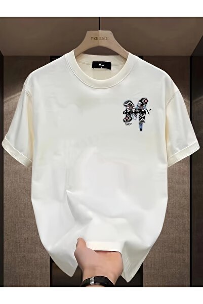 PAVRO Unisex Άνετο T-shirt με μικτό σχέδιο και στάμπα