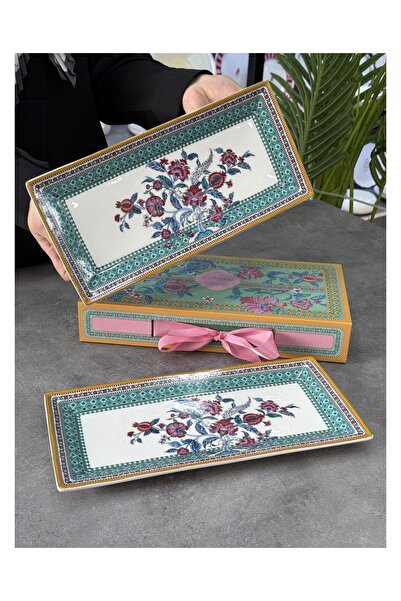 Doğudeko Vintage Flower of Life Porcelain 2-Piece Rectangular Plate