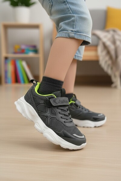 enoch Children's Black Silver Detailed and Velcro Thick Soled Comfortable Spo...
