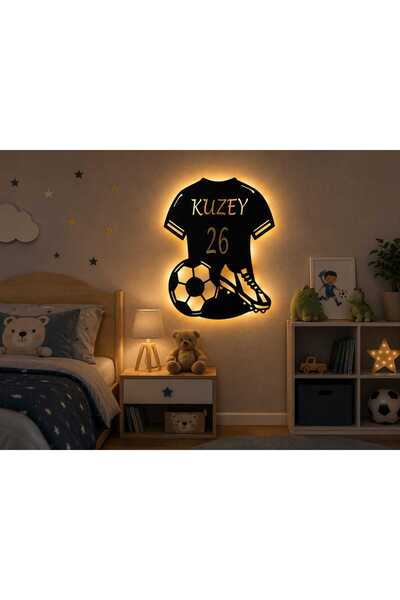 DT DIYAR TASARIM Led Işıklı Futbol Forması Ahşap Duvar Süsü Kişiye Özel İsim ...