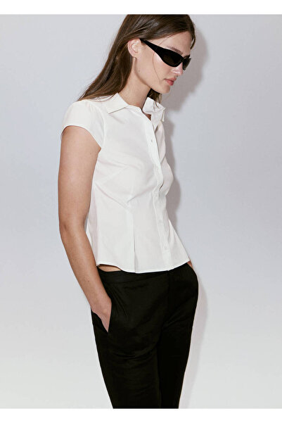 MANGO Woman Kısa kollu slim fit gömlek