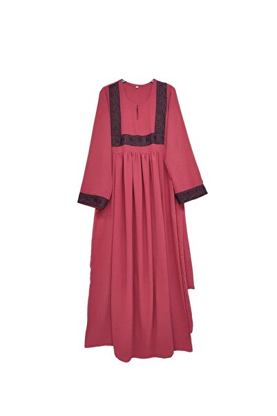 Peach فستان حمل طويل للنساء من DEE'S FASHION مع تطريز ذهبي، خصر إمبراطوري، فس...