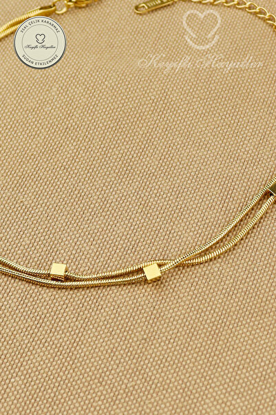 Keyifli Hayaller 316L Çelik Halhal - Küp Dorika Yılan Birleşik Zincir Çelik Halhal 22+5cm