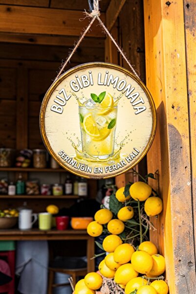 Nod Lemonade Themed Double-Sided Wooden Door Wall Ornament with String, Cafe,...
