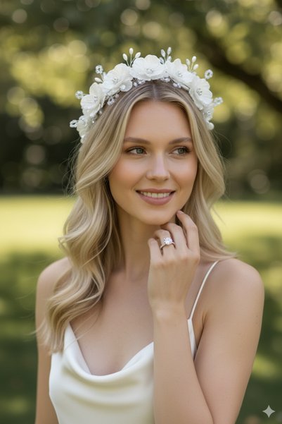 ERYA aksesuar Floral Crystal Stone Bridal Crown – Pearl Detailed Engagement Wedding Hair Accessory Bridal Crown