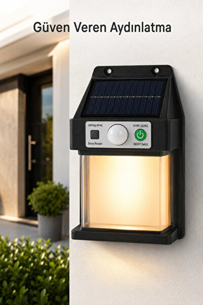 Genel Markalar Güneş Enerjili Sensörlü Solar Aplik Duvar Tipi Dış Mekan Harek...