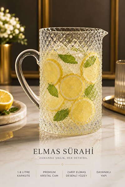 KaraWent Home Elmas Desenli Cam Sürahi 1.8 Litre – Premium Kristal Görünümlü ...