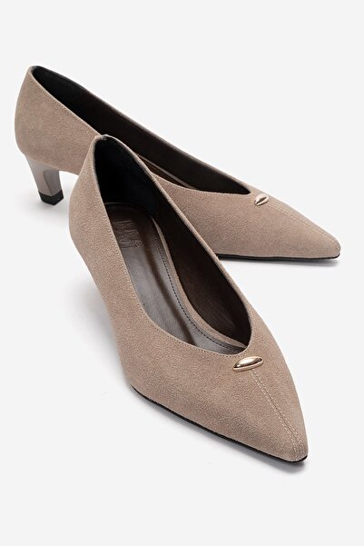 LuviShoes VERSAY Pantofi cu toc scurt pentru femei, din piele intoarsa de nur...