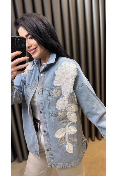 Nisam Nakış Taş İşlemeli Jean Ceket