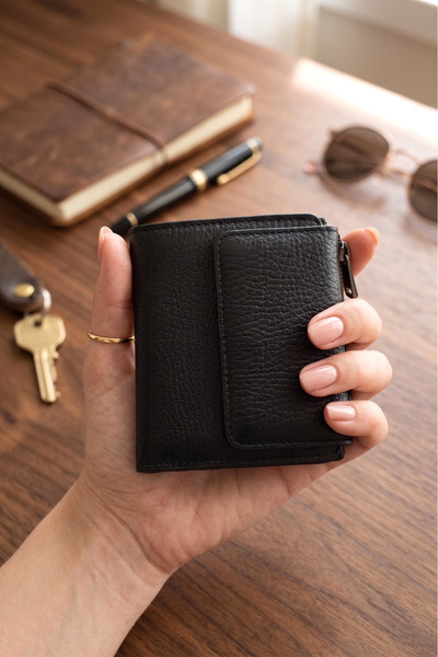 willpolo Genuine Leather Zippered Coin Compartment Snap Fastener Small Size W...