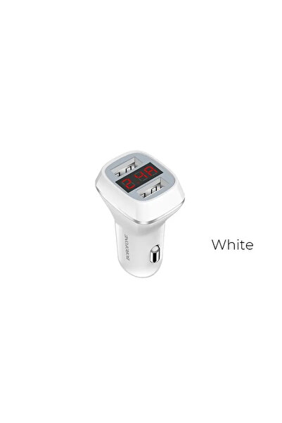 Borofone Încărcător auto cu 2 porturi USB și afișaj LCD, alb