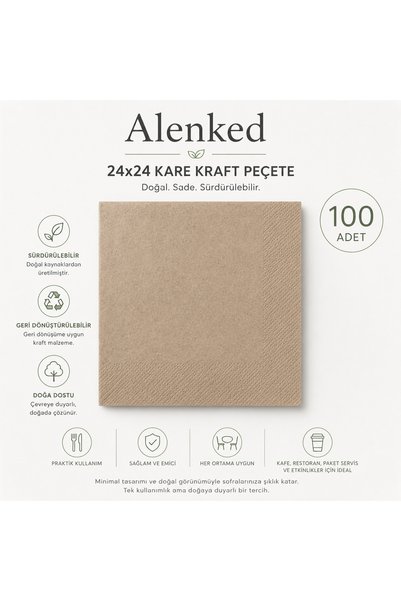 alenked Kraft Kare 24x24 cm Peçete -100 Adet