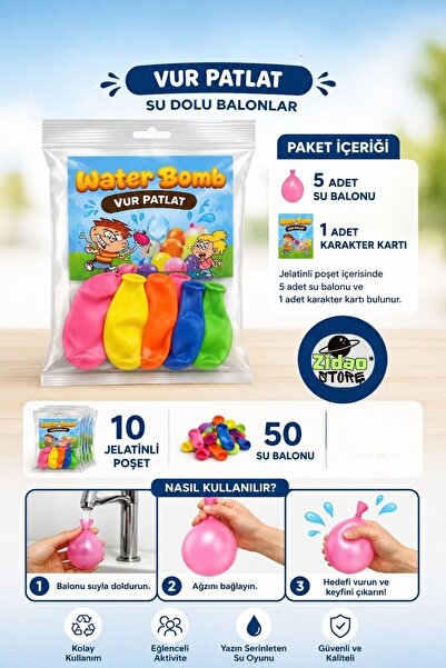 Emrah Gültekin Water Balloon Set 10 Gelatinized Bags 50 Balloons + 10 Charact...