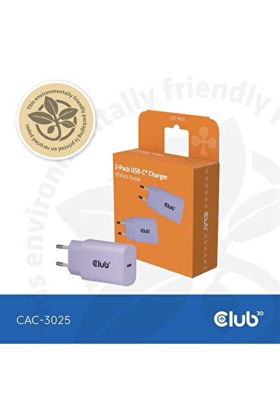 Club 3D Club3D Lifestyle Încărcător USB-C 30W, 2 bucăți, liliac, retail
