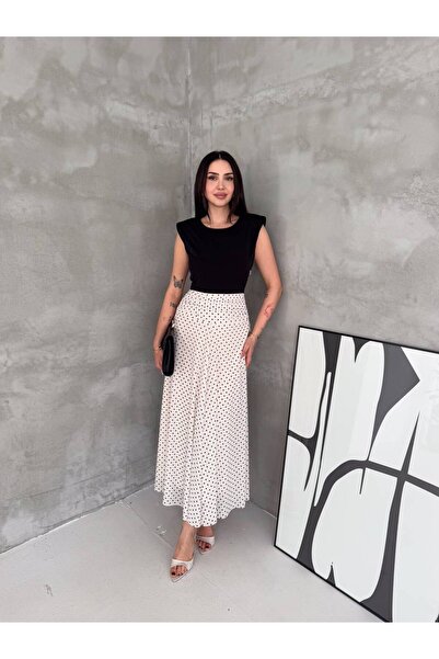 BLUSS Women's Padded Polka Dot Midi Length Stylish Summer Dress