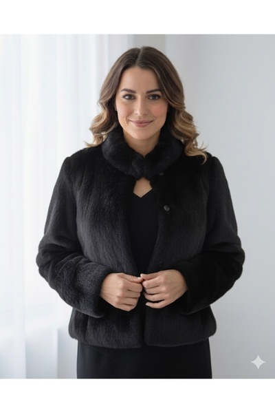 sea gulf Women's Stylish Fur Jacket Chic Short Design with Front Buttons