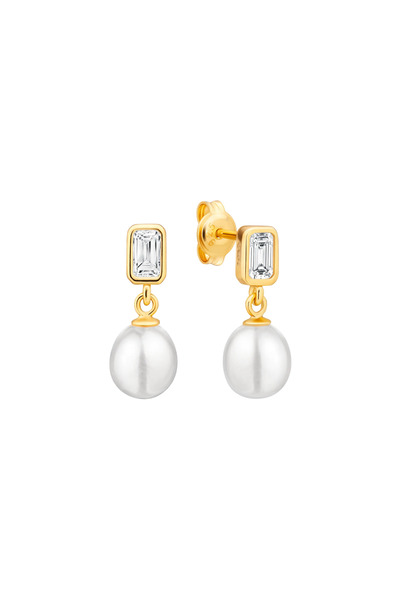 MANAVA Cercei argint drops cu perle naturale si zirconia - Golden Grace