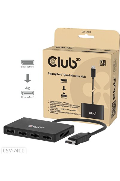 Club 3D Hub Club3D MST (Multi Stream Transport) DisplayPort 1.4 cu 4x Display...