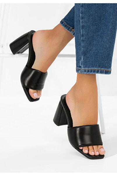 B T Shoes Papuci cu toc gros Miralys negri