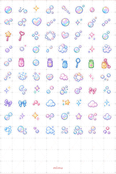 Mimu Art Studio Pixel Art Baloncuk Sticker Seti Bubble Şeffaf Köpük Temalı De...