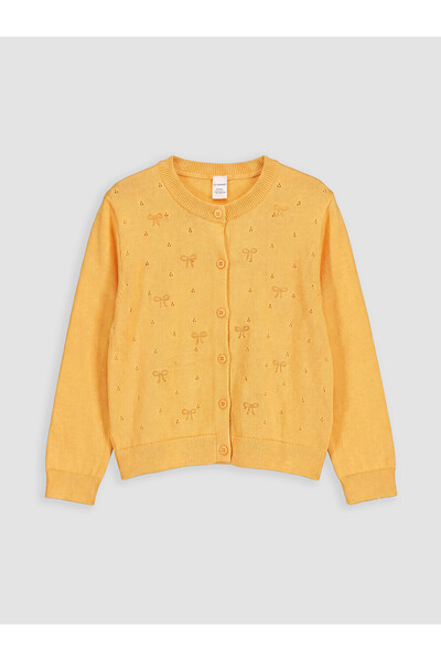LC Waikiki Nevavm Embroidered Oval Collar Girls' Knitwear Cardigan