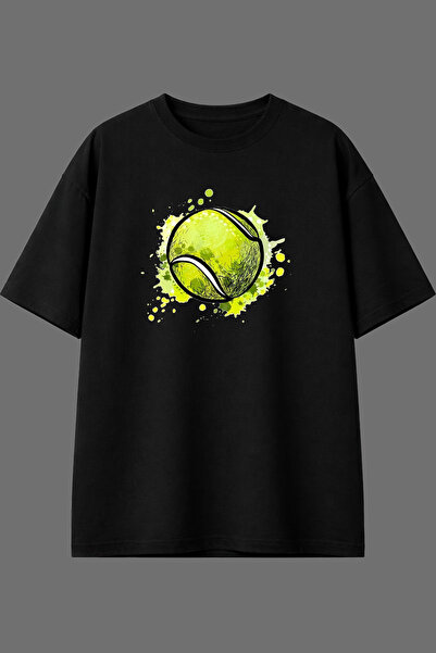 VSRN Tricou oversize negru cu imprimeu frontal cu design cu minge de tenis