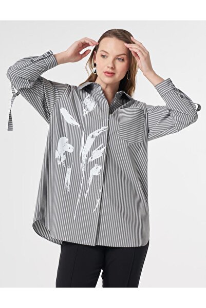 Kayra Print Detailed Line Pattern Tunic Ocean Leather