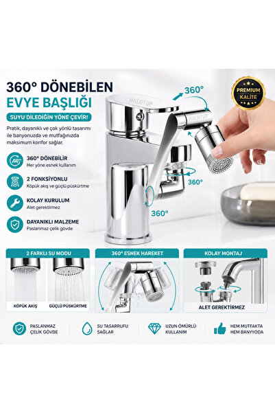 Şahin 360° Döner Musluk Başlığı Su Tasarruf Aparatı