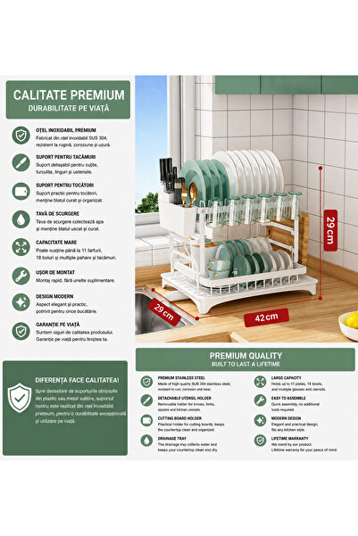 Vivante Metal sink drainer, multifunctional kitchen organizer for plates, gla...