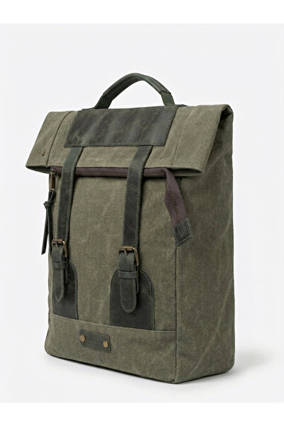 OLD COTTON BAGS Kanvas Hakiki Deri Detaylı Laptop Uyumlu Unisex Suya Dayanıkl...