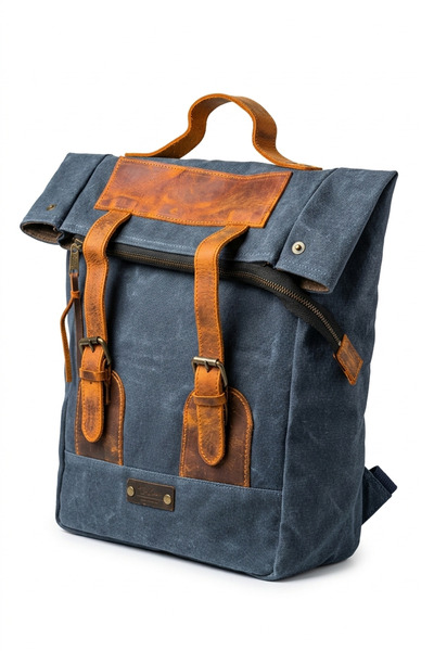 OLD COTTON BAGS Kanvas Hakiki Deri Detaylı Laptop Uyumlu Unisex Suya Dayanıkl...