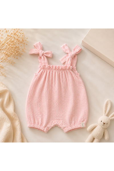 babyist %100 Pamuk Müslin İp Askılı Kız Bebek Çocuk Yazlık Tulum