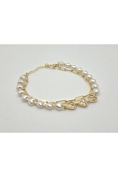OEM Women's bracelet with pearls and hearts, gold, stainless steel, AMALFI