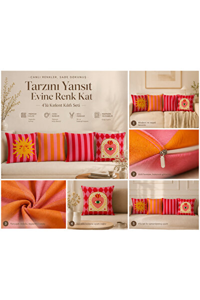 Sister Home Design Bohem Güneş Desenli 4’lü Kırlent Kılıfı Seti 43x43 cm | Mo...