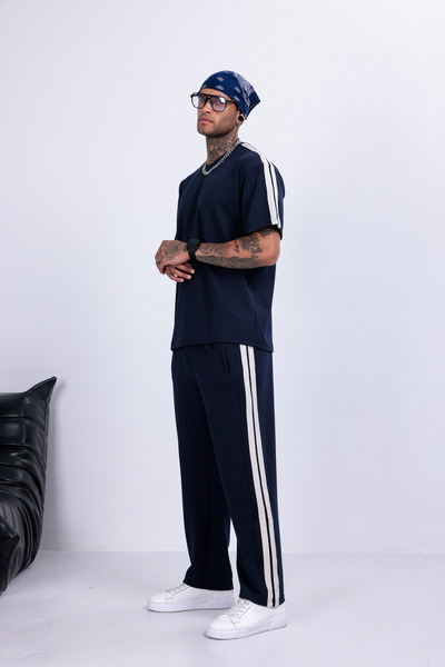 3MODA Men's Baggy Compak Fabric Side Stripe Suit