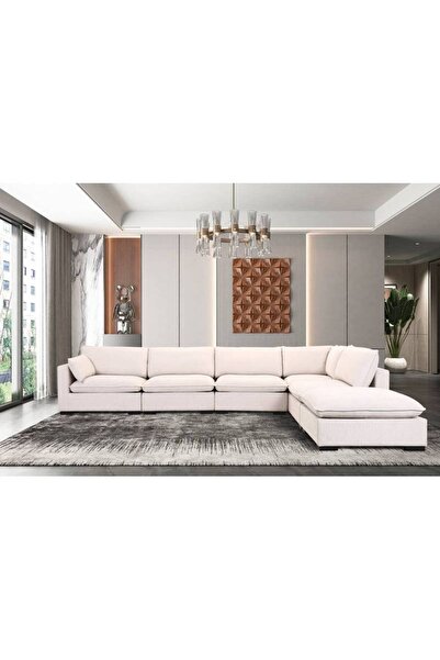 OEMS Luxury White Linen Corner Sofa