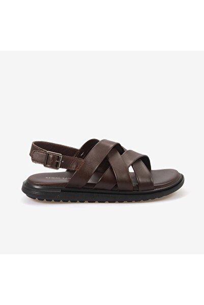 KEMAL TANCA Men's Rubber Sole Leather Comfort Daily Cross-Strap Sandals 555