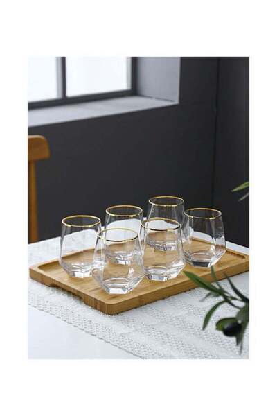 Arabest 6-Piece Hexagonal Low Glass Water Cup,Clear/Gold,9.2x9.3x6.6cm,Durabl...