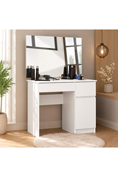 SERSIMO Dressing table with mirror and drawers, 90x50x142 cm, white