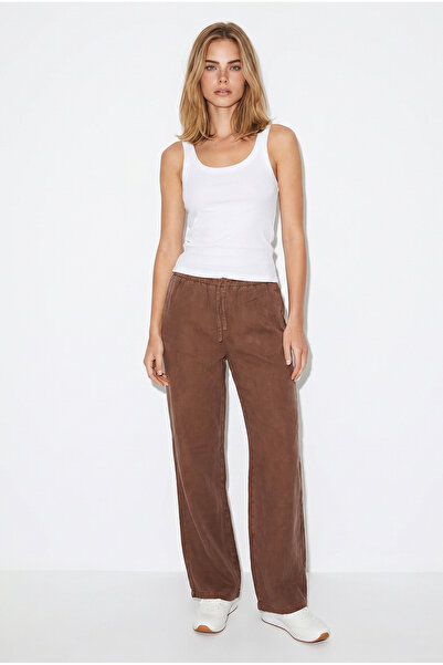 VENA Women's Wide-Leg Lyocell Linen Beach Pants-Brown