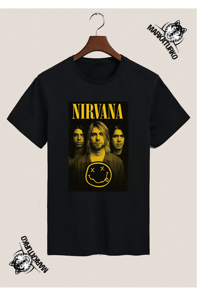 MarkaTurko Nirvana Special Design Supplement Printed Black T-Shirt