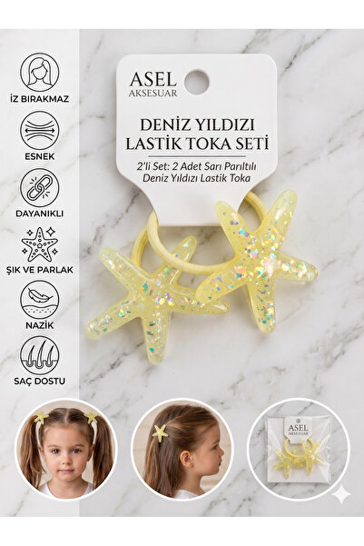 Aselaksesuarr 2'li Set Parıltılı Deniz Yıldızı Figürlü Çocuk Lastik Toka Fark...
