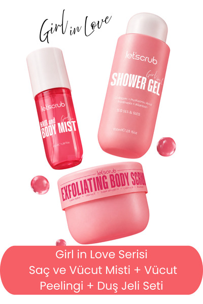 LET'SCRUB Girl in Love Saç ve Vücut Misti + Vücut Peelingi + Duş Jeli Seti | ...
