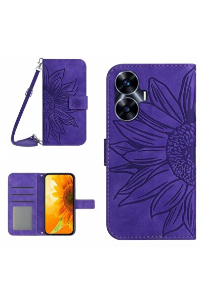 sscase Flower Embossed Leather Θήκη Πορτοφόλι Dark Purple (Realme C55)