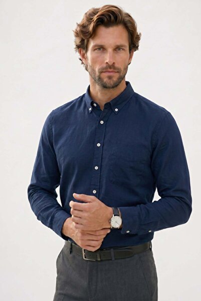 Tudors Men's regular fit classic cut oversize cotton linen texture buttoned c...