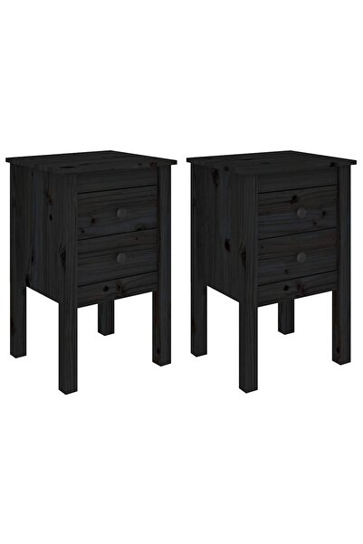 vidaxl Noptiere, 2 buc., negru, 40x35x61,5 cm, lemn masiv de pin