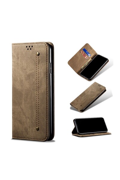 sscase Denim Texture Leather Leather θήκη Βιβλίο Khaki (Xiaomi Redmi 10C)